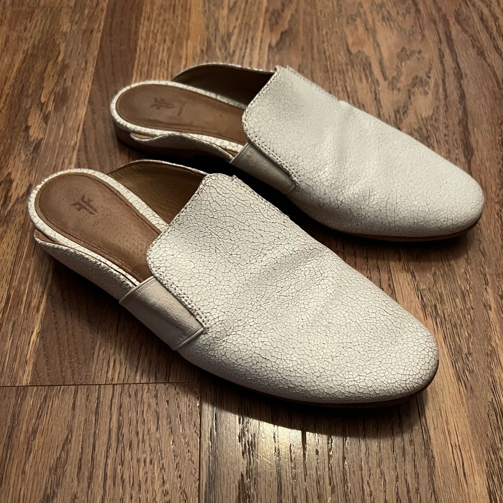 Frye White Leather Mules